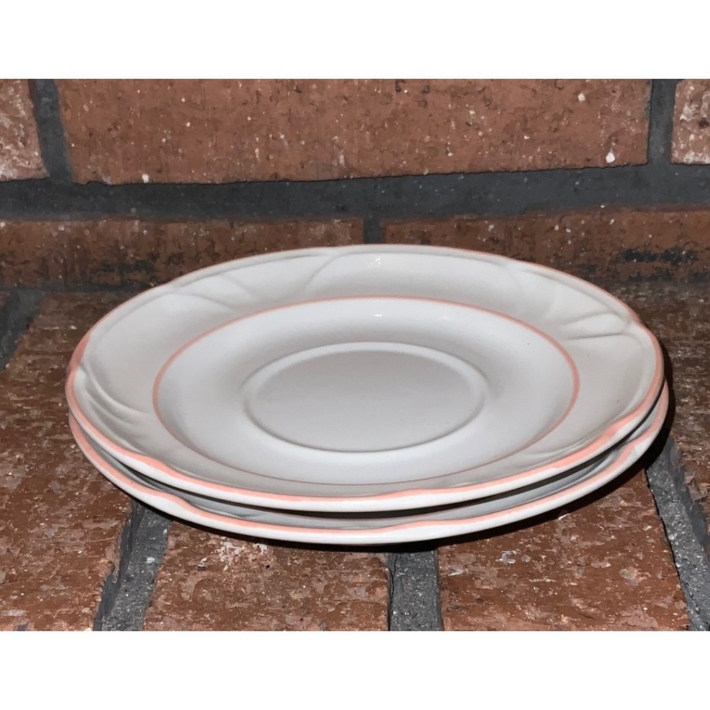 2 Country Ware Stoneware Peachwood Pink Trim Saucer Plates Japan 6.25"